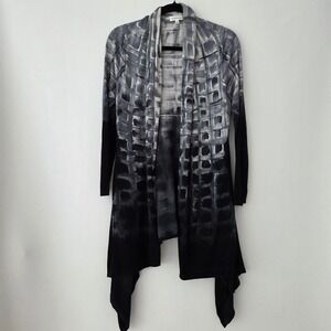 Adore Cardigan‎ Grey Black Abstract Grid Handkerchief Hem Women Large